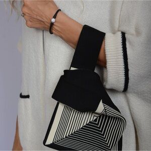 Japanese Knot Minimalist Black and Cream Knit Bag